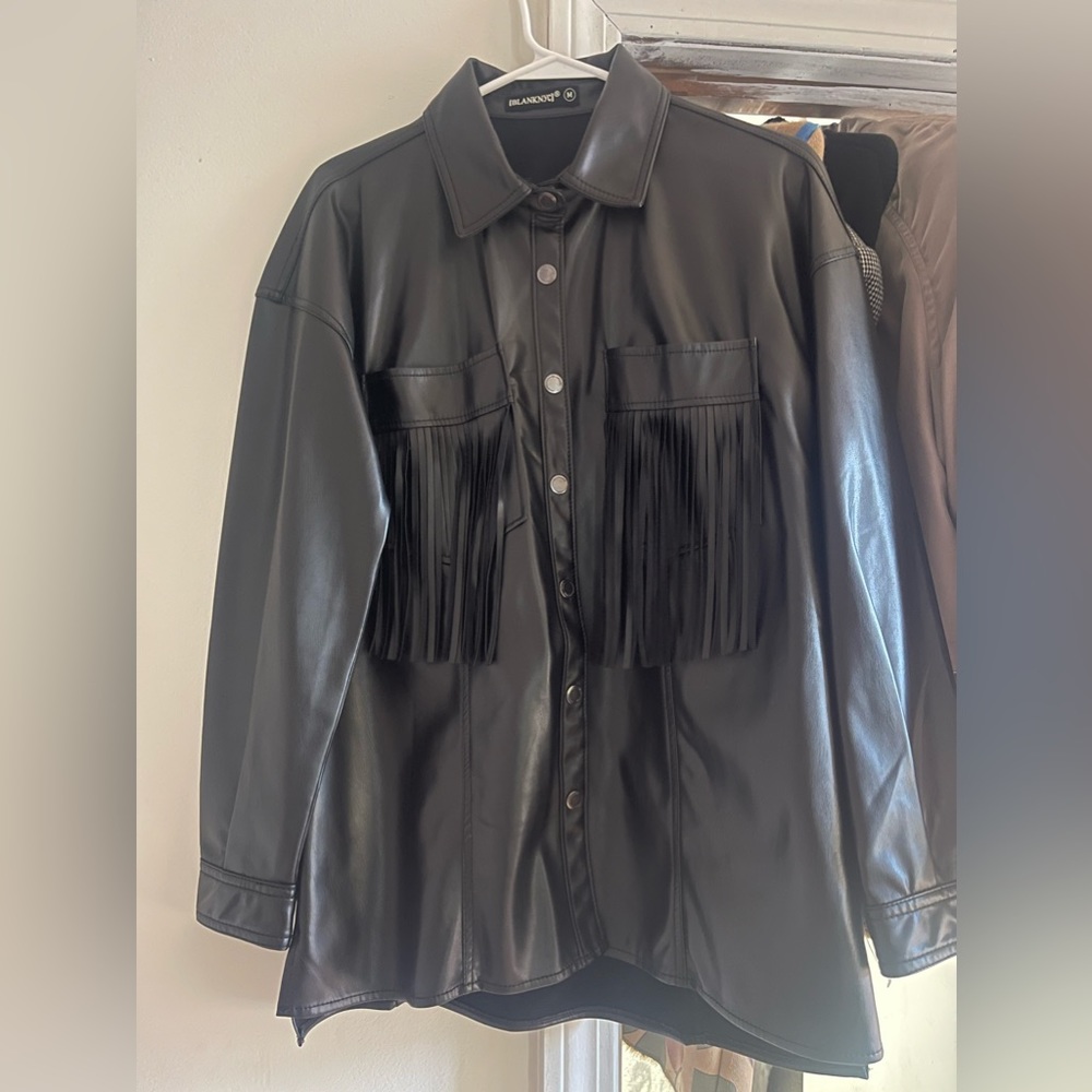 PU shacket with fringe detail